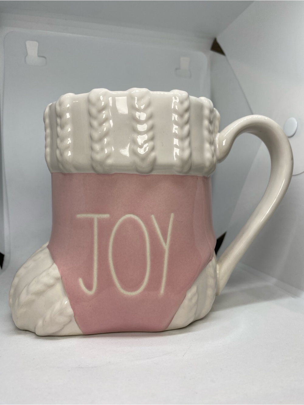 Rae Dunn Joy Pink Stocking Holiday Mug Cup Artisan Collection by Magenta USED